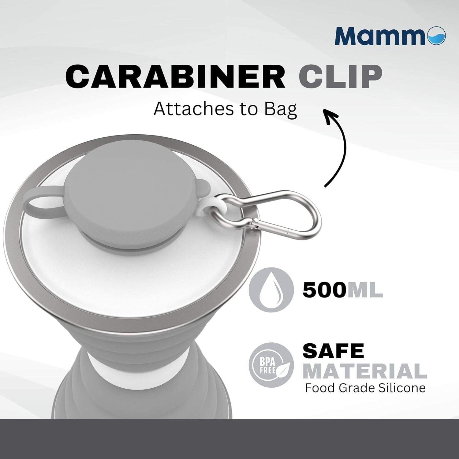 MAMMO Collapsible Water Bottle - 500Ml Foldable Water Bottle BPA Free Soft Flask