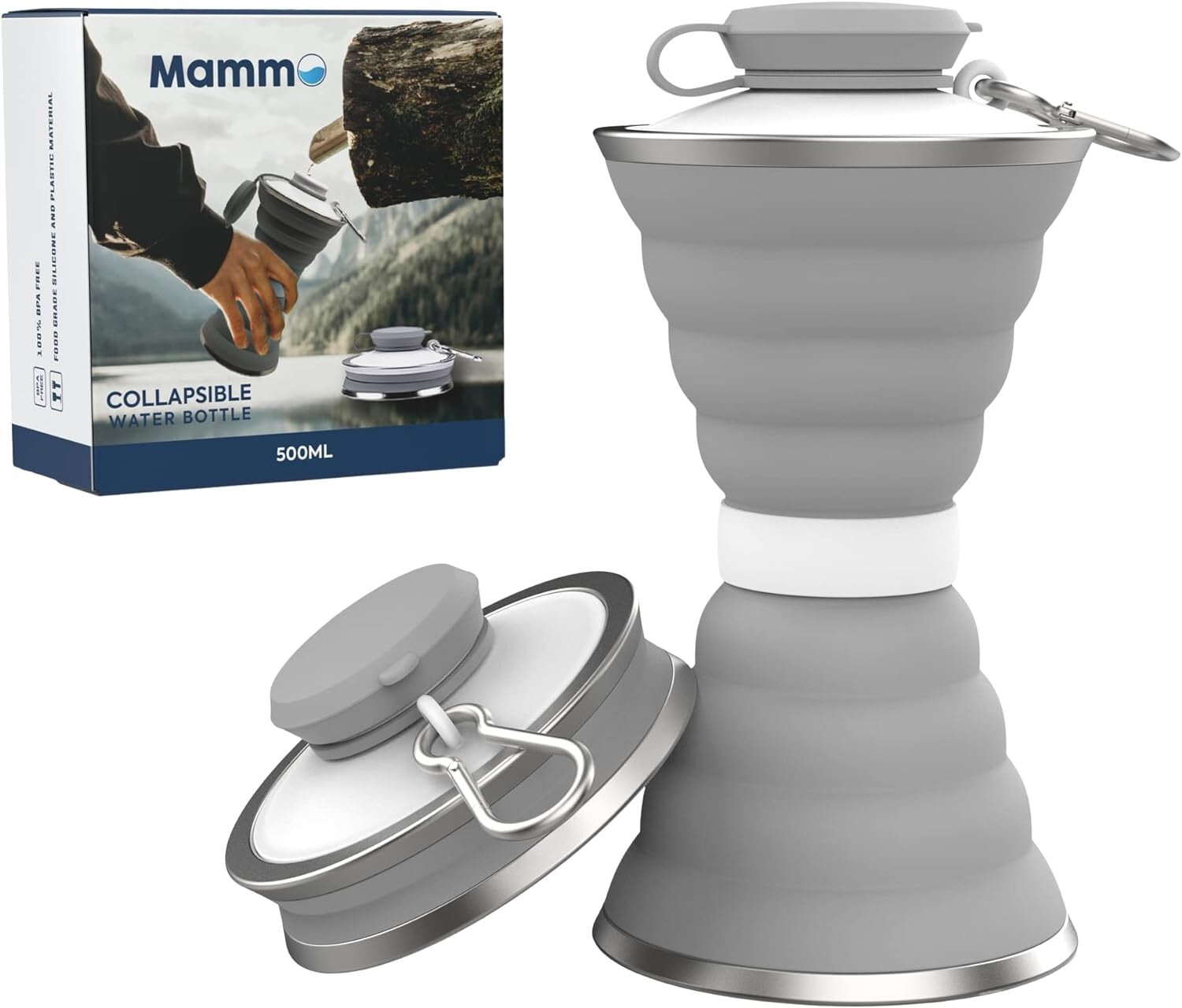 MAMMO Collapsible Water Bottle - 500Ml Foldable Water Bottle BPA Free Soft Flask