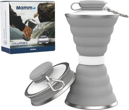 MAMMO Collapsible Water Bottle - 500Ml Foldable Water Bottle BPA Free Soft Flask