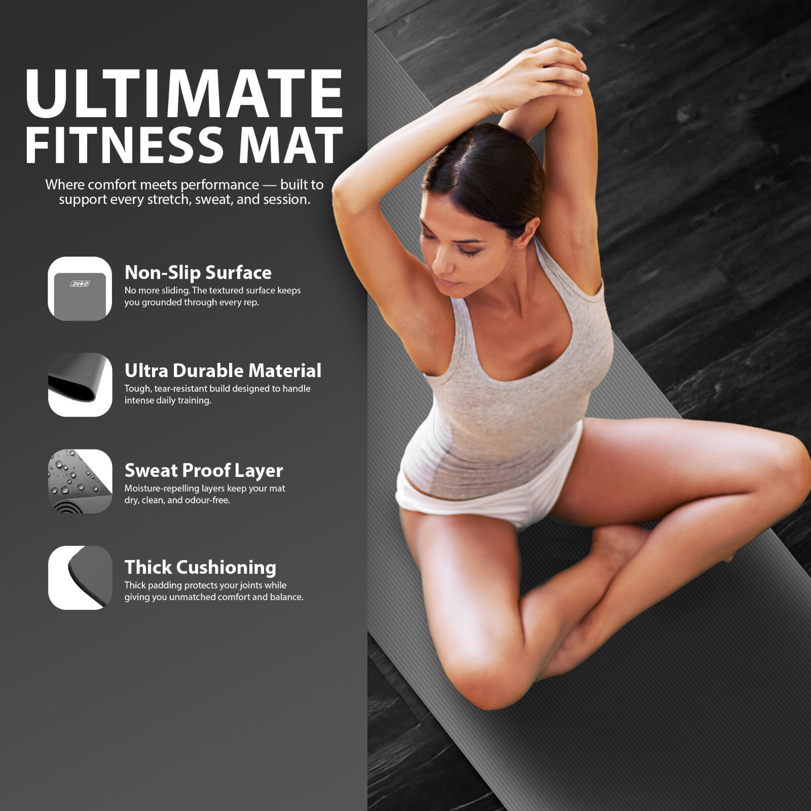 YOGA MAT 10MM THICK EXERCISE MAT GYM WORKOUT FITNESS PILATES HOME NON SLIP NBR