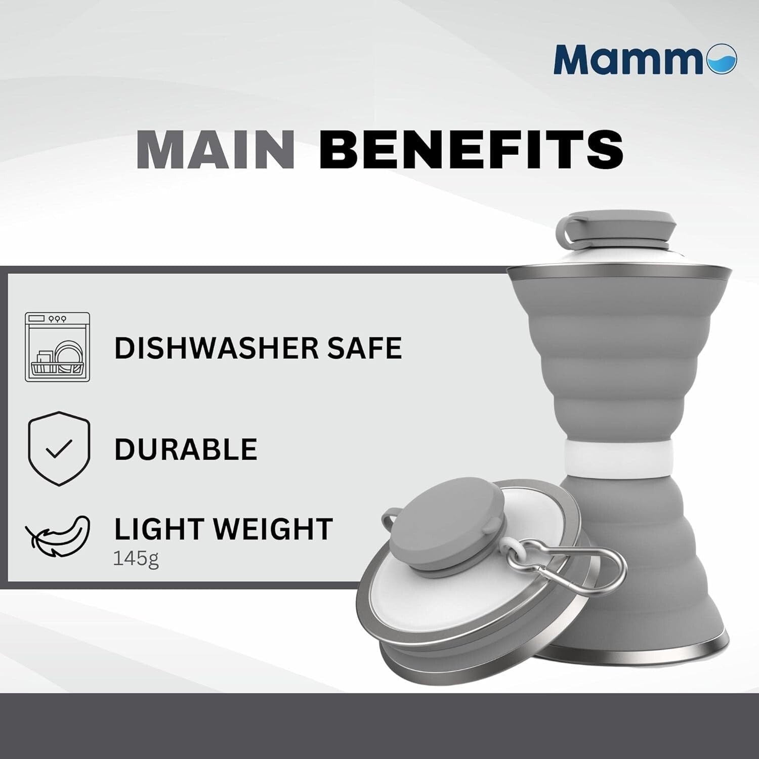 MAMMO Collapsible Water Bottle - 500Ml Foldable Water Bottle BPA Free Soft Flask